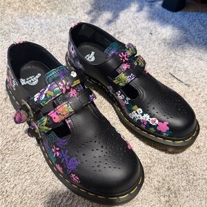 Dr. Martens Black Floral Buckle Shoes